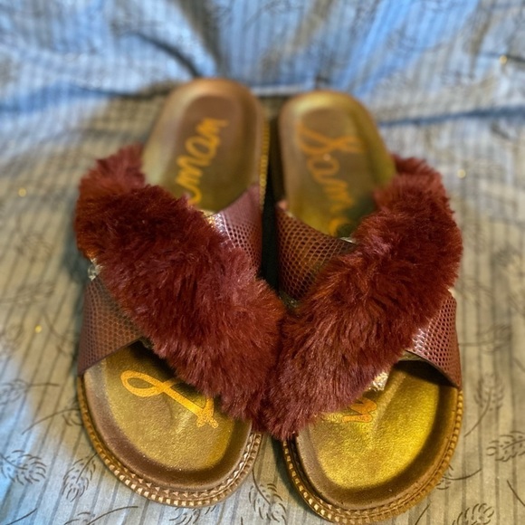 Sam Edelman Bianca leather and faux fur crossed slides 10 - Picture 2 of 5